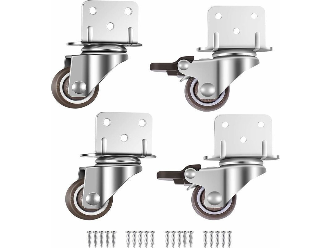 Juego De 4 Ruedas Giratorias Pequeñas De 25 Mm Con Freno, Con Placa En Forma De L, Para Muebles, Estanterías Y Habitaciones Infantiles.