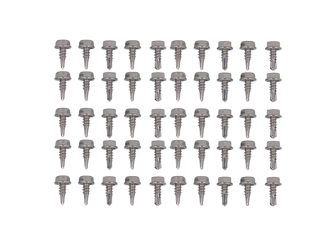 Kit de accesorios para 50 tornillos autoperforantes con tuercas hexagonales de acero inoxidable de 4,8 x 13 mm.