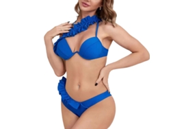 Traje de baño de dos piezas para mujer con cuello alto y braguita, azul marino, talla S