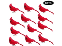 Adornos Para Árbol De Navidad, 12 Piezas, Pájaros Artificiales Con Plumas Rojas Y Clips Metálicos.