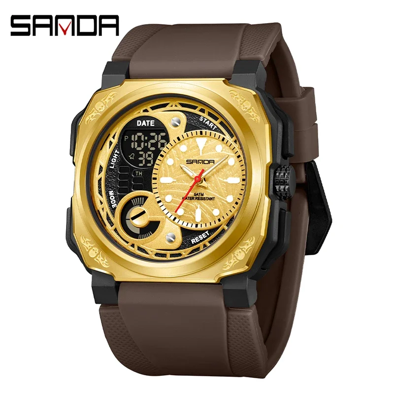 Reloj Electrónico Para Hombre (dorado) Para Deportes Al Aire Libre, Cronómetro Y Despertador, Doble Pantalla, De Cuarzo.