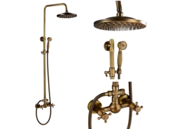 Kit de ducha de latón antiguo, diseño de doble manija, funcionalidad de altura ajustable, latón antiguo A