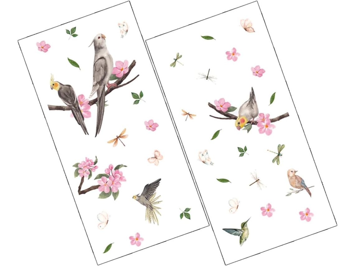 Pegatinas Decorativas Ventanas Aplicación Práctica Pájaros Ramas Pvc Blanco Residuos Juego 2