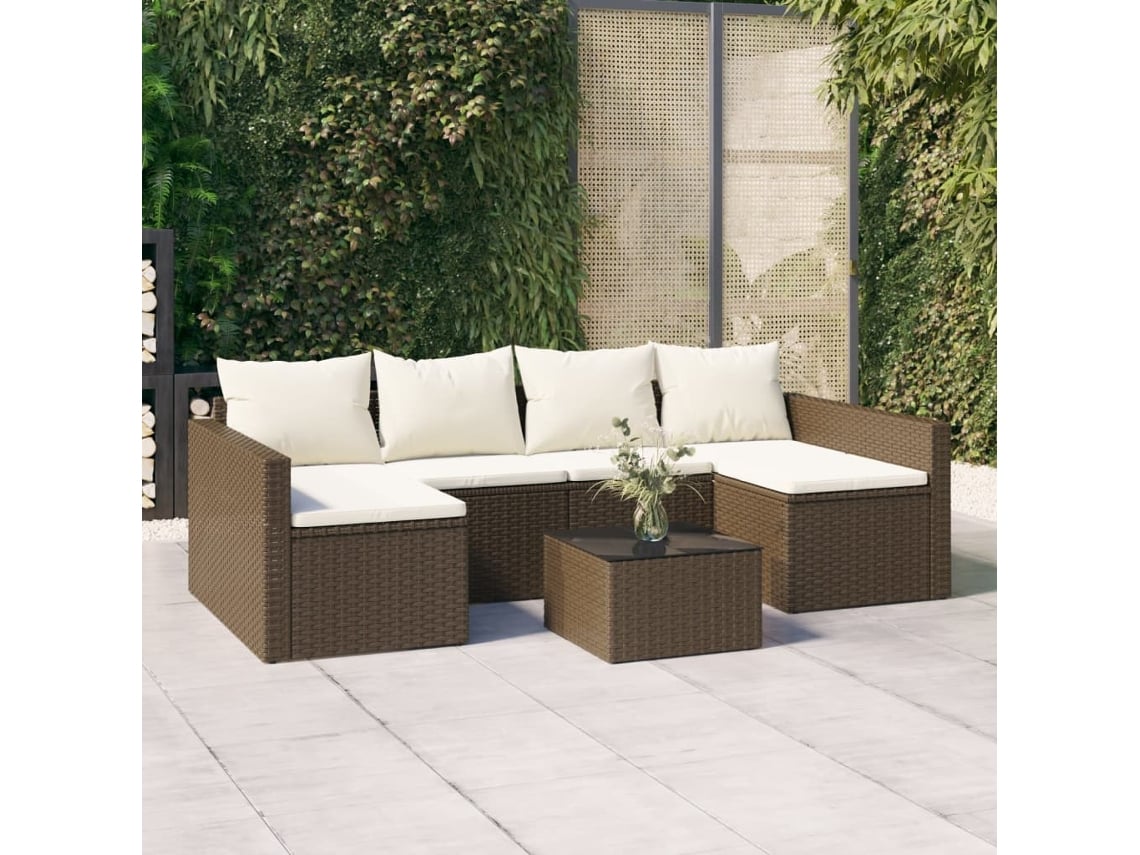 Conjunto de jardín de 2 piezas con cojines de mimbre marrón de DKD Home Decor