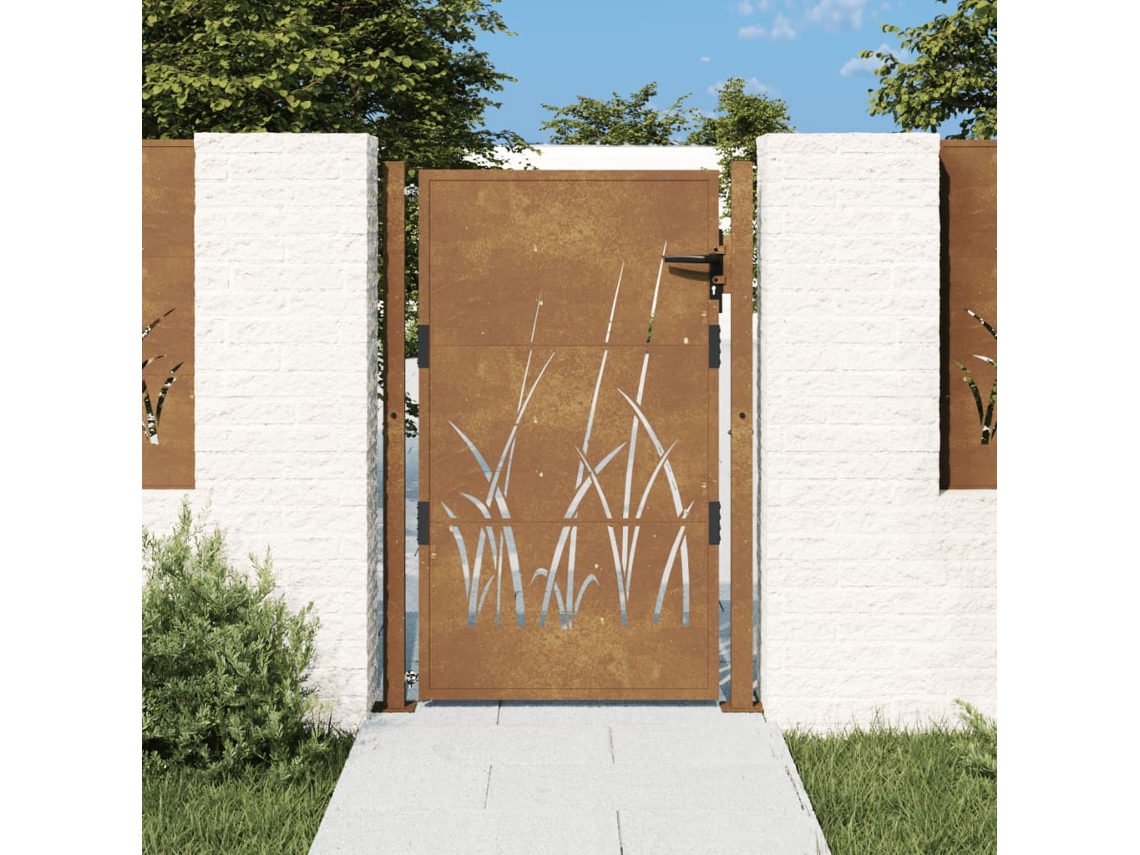 Puerta De Jardín Acero Corten Diseño Hierba 105x130 Cm