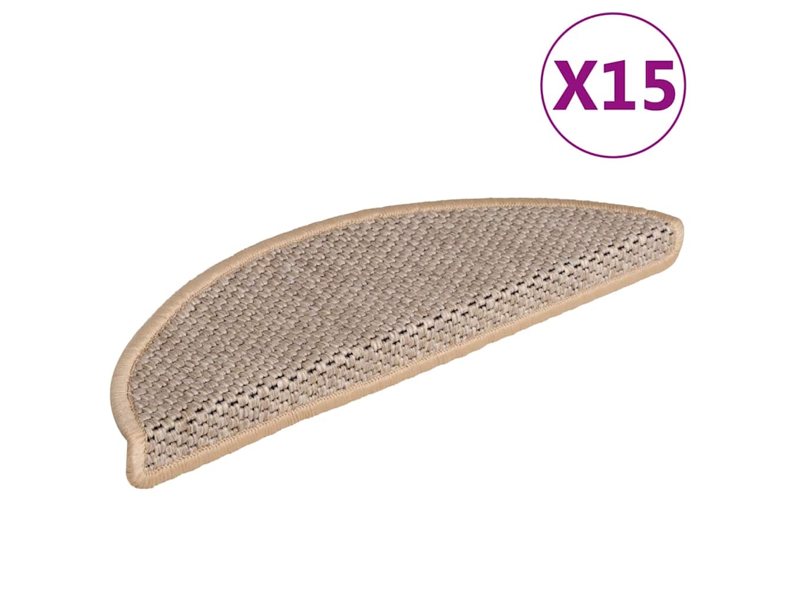Tapetes adhesivos para escaleras, aspecto sisal, 15 unidades, 56 x 17 x 3 cm, beige claro, DKD HOME DECOR