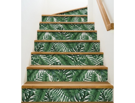 Adhesivos PLAGE Adhesivo Vegetal Ilustración de Hojas Tropicales Verdes Oscuras en un Fondo Blanco X3 19,5 cm X 100 cm