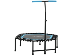 Cama Elástica De Fitness De 114x114x132 Cm Con Barra De Acero Ajustable, Color Azul.