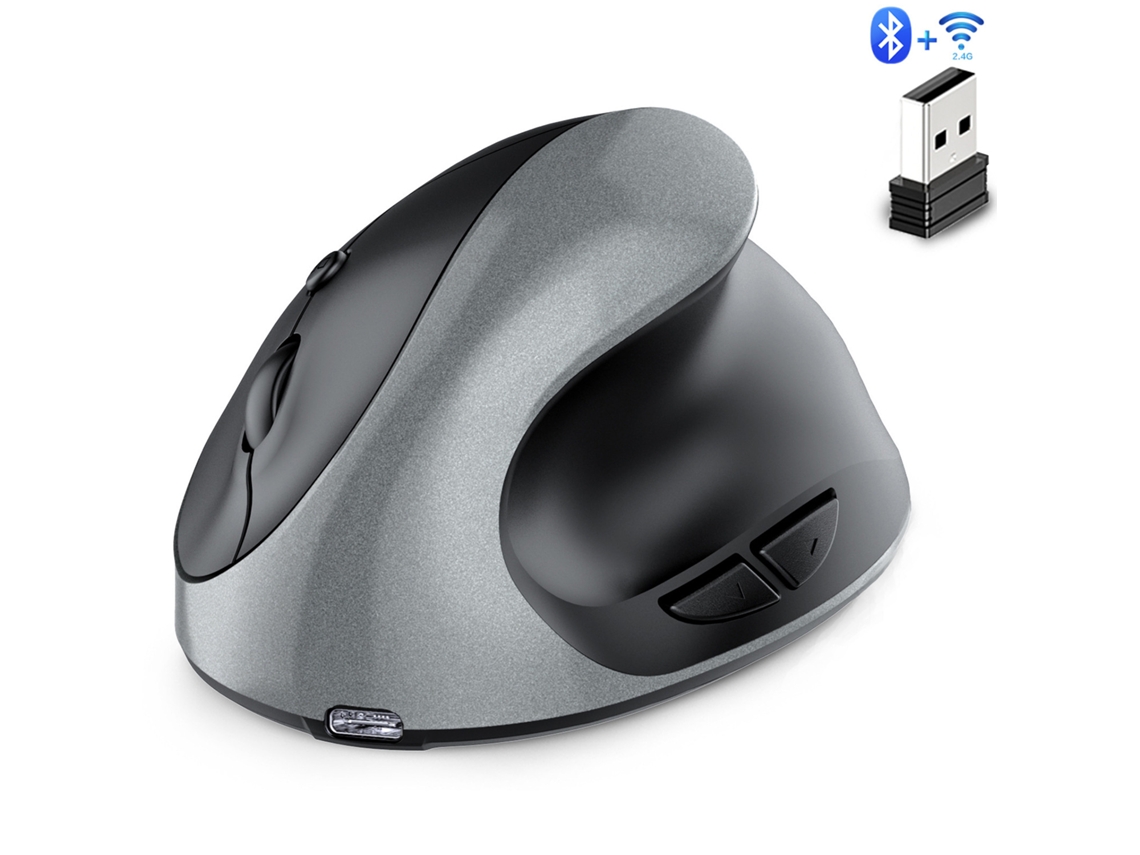 Mouse Vertical Ergonômico Compatível - Recarregável A 2,4 Ghz, Adequado Para Notebooks, Pcs, Desktops, Etc., Cinza.