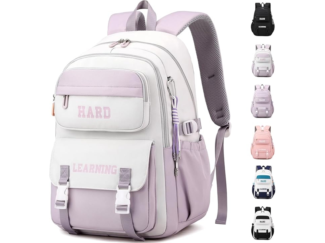 Mochila Escolar Leve Impermeavel Para Raparigas E Rapazes, Escola Secundaria, Branco Roxo