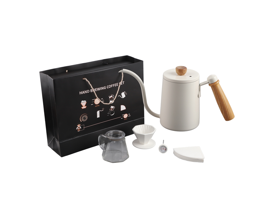Juego de cafetera de goteo de 5 piezas, beige, ideal para regalo