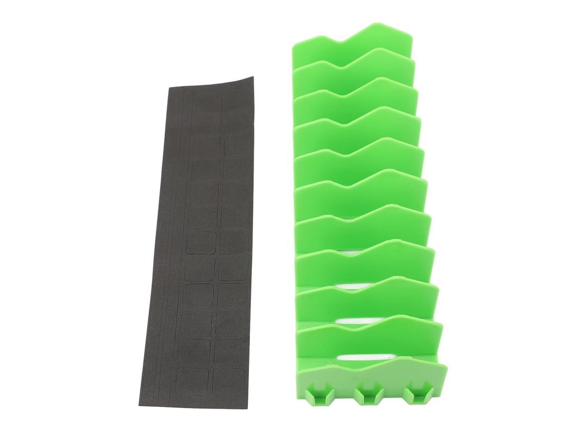 Soporte modular verde para alicates con fácil acceso.