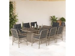 Juego de comedor de jardín de 9 piezas con cojines gris claro, Dkd Home Decor