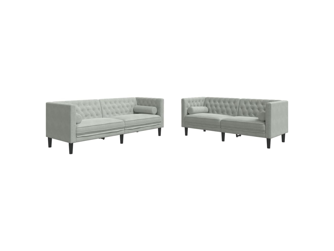 Maison Exclusive - Set Sofás Chesterfield Con Cojines 2 Pzas Terciopelo Gris Claro