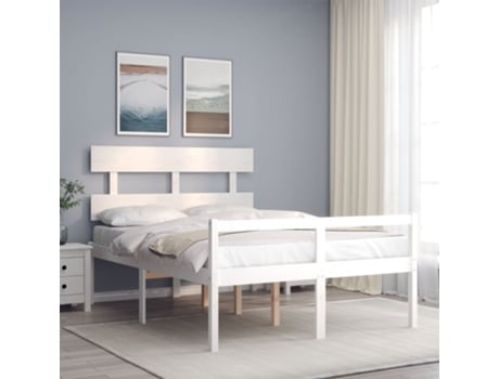 Cama doble para personas mayores con cabecero de madera maciza blanco 135 x 190 cm MAISON EXCLUSIVE