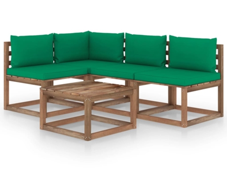 vidaXL Muebles de jardín 5 piezas con cojines verde