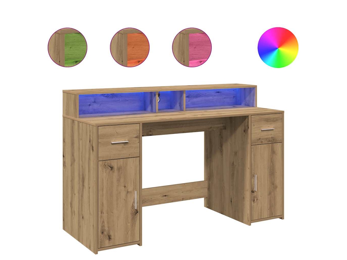 Escritorio de secretaria con luces LED, elaborado en madera de roble artesanal, EXCLUSIVO DE LA CASA