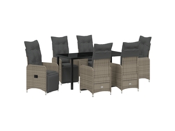 Conjunto de comedor de jardín vidaxl 7 piezas con cojines ratán polimérico gris