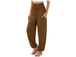 2026-pantalones Harem De Yoga De Cintura Alta Para Mujer Con Bolsillos Boho M Café