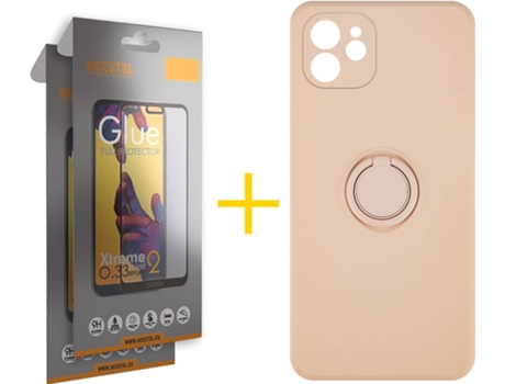Carcasa + 2 Protectores de Pantalla para iPhone 12 Mini ACCETEL Rosa Pastel