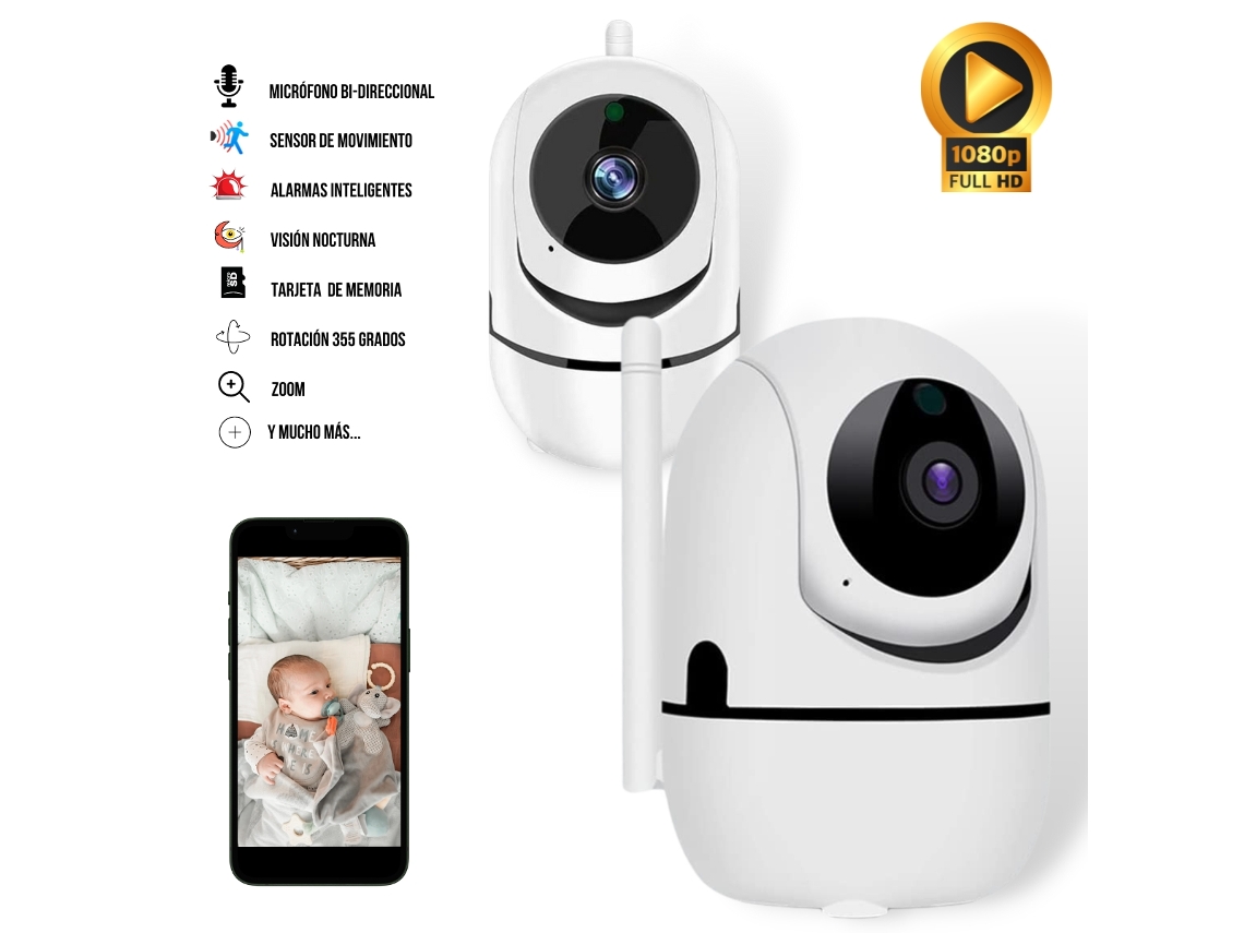 Cámara de vigilancia IP Klack, panorámica de 360 grados, audio bidireccional, visión nocturna, detección de movimiento, alertas