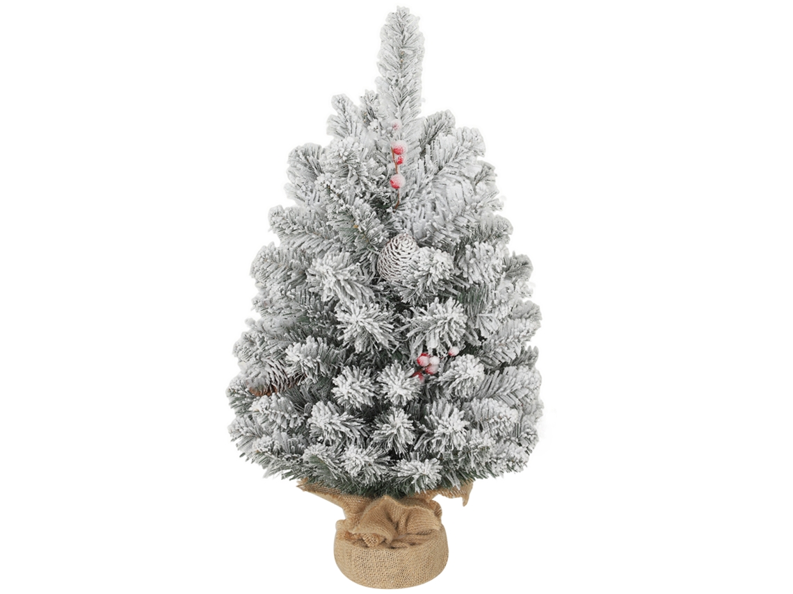 Árbol De Navidad Mini 60 Cm 72 Ramas Nieve Piñas Bayas Rojas Verdes Decorativo