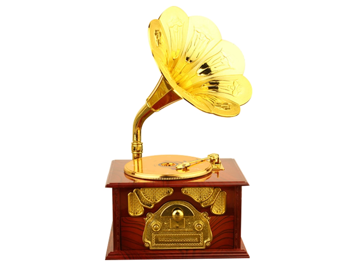 Caja de música de gramófono clásica, decoración de escritorio, marrón.
