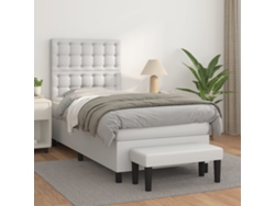 Cama Box Spring Con Colchón Cuero Sintético Blanco 80x200 Cm