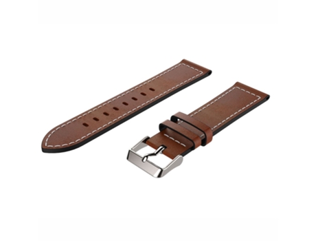 Correa de piel auténtica 22mm con puntada blanca para Huawei Watch GT/Samsung Gear S3 Classic/S3 Frontier - marrón claro