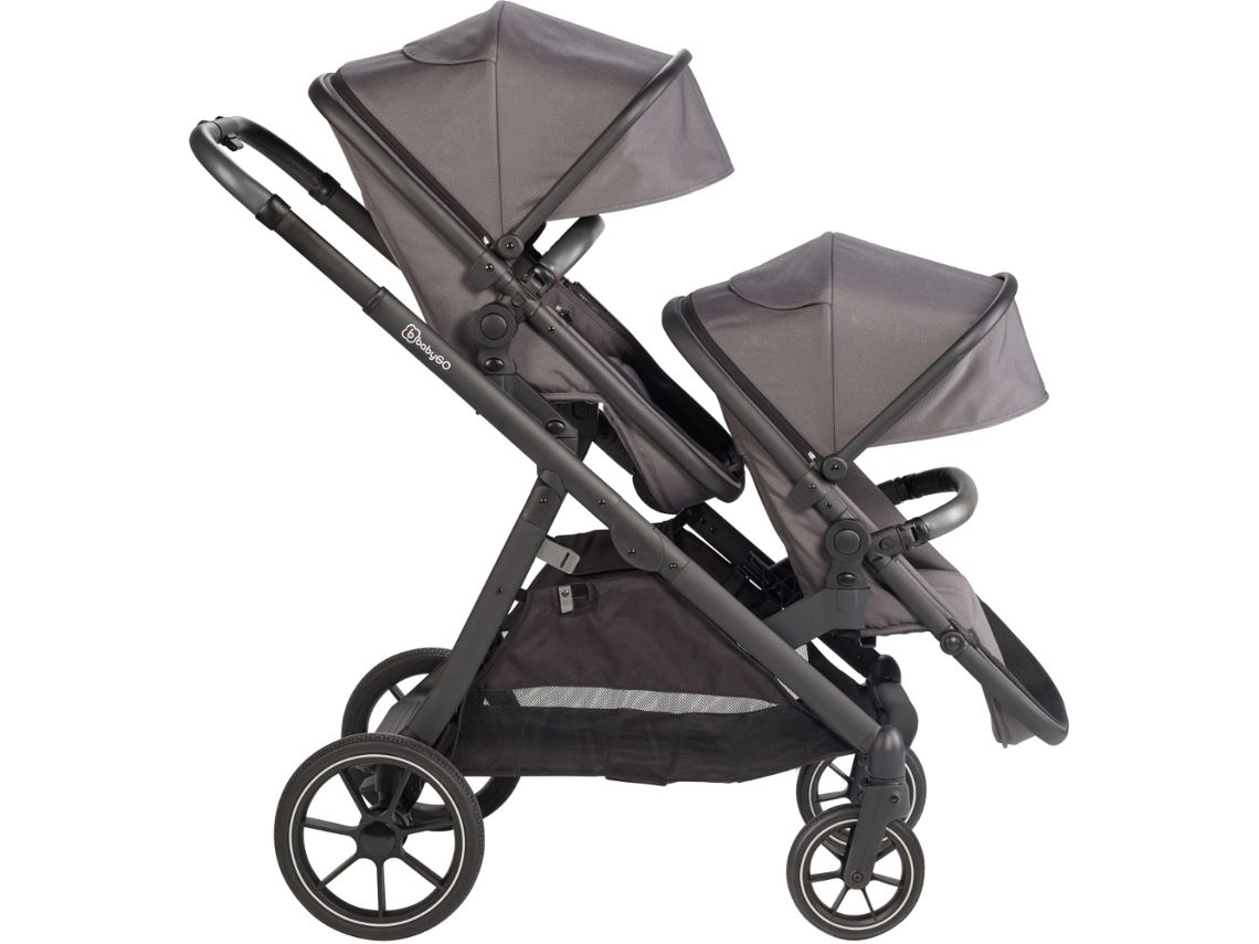 Carro De Gemelos Convertible, Fundas De Lluvia, Adaptadores, Bolsa Cambiador Babygo Duo Grey/black Grip