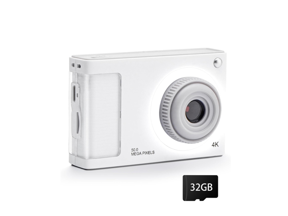 Cámara digital, cámara para niños FHD 1080P con tarjeta de 32 GB, zoom de 48 MP 8x para adolescentes y niños(blanco) BISBISOUS
