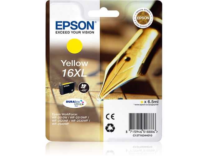 Cartucho de tinta original EPSON 16XL, Bolígrafo y crucigrama 6,5 ml , Amarillo, C13T16344022, T1634