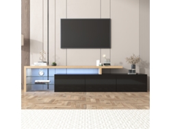 Mueble Para Tv Con 3 Cajones Y 2 Nichos Abiertos, Diseño Moderno Color Block, Blanco Y Negro Brillante, 190x40x42 Cm