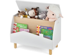Estantería de Juguetes con Almacenamioneto, Baúl de Juguetes de Madera con Estante Expositor, Librería Infantil con Bisagra de Seguridad COSTWAY
