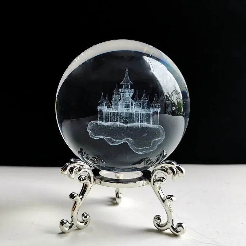Globo Decorativo Crystal Castle De 60 Mm Con Base Plateada, Grabado Láser 3d.