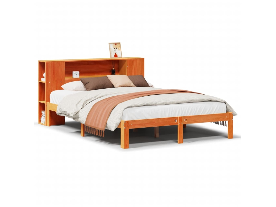 Maison Exclusive - Cama Con Estantería Sin Colchón Madera Maciza Marrón 135x190cm