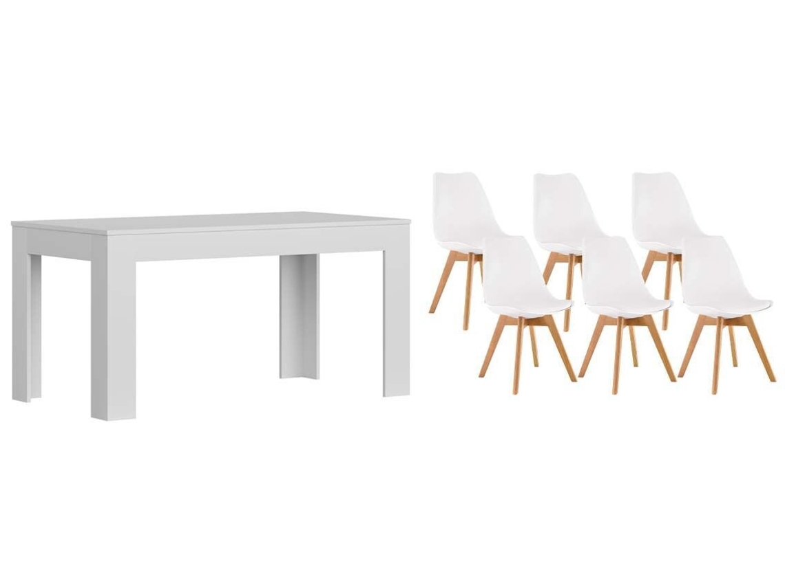Pack Mesa Extensible de Comedor o Cocina Blanco 6 Sillas Nordic Blanco SALDOSYSTOCKS