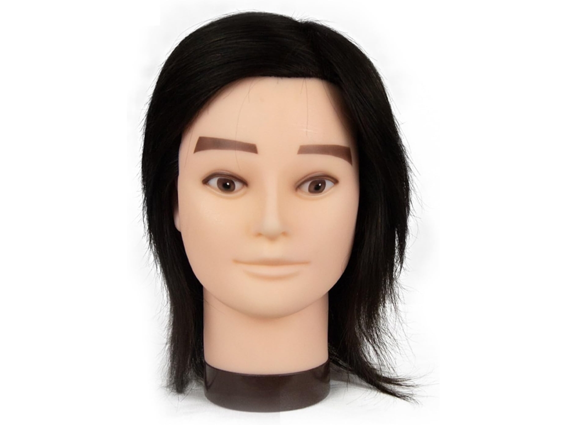 Cabeza De Maniquí Masculino Con Cabello Humano, Barba Y Pelo, Para Formación En Peluquería.