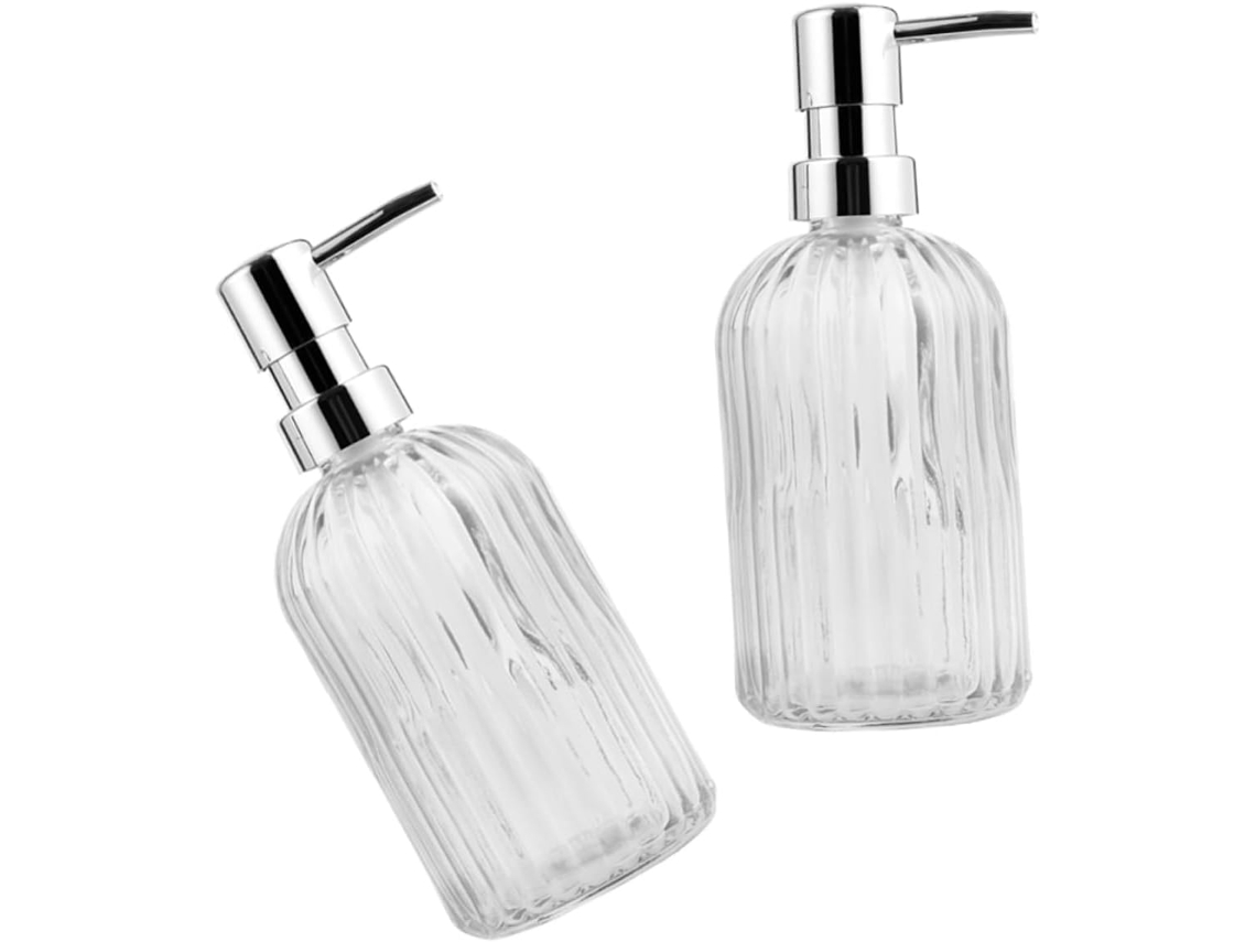 Com 2 Frascos Dispensadores De Vidro Vazios De 400 Ml Com Bomba, Tamanho Compacto, Adequados Para Uso.