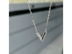 Collar Con La Letra V En Oro Blanco, Plata De Ley 925, Sencillo Y Elegante, Con Incrustaciones De Diamantes.