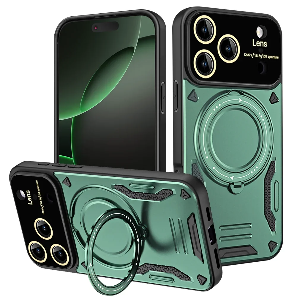 (verde, Iphone 12 Pro) Funda Magnética Giratoria De 360° A Prueba De Caídas Para Teléfono, Protector De Lente Y Cámara