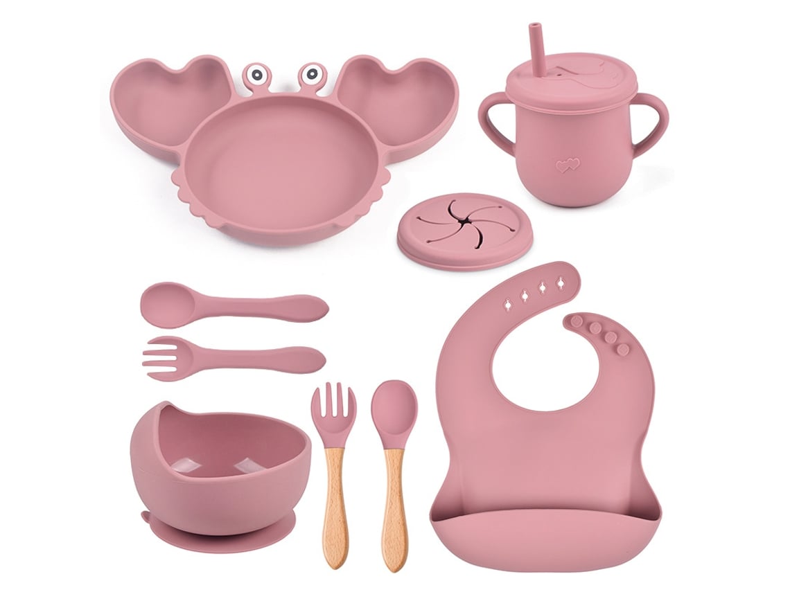 Conjunto De Louça Infantil/para Bebês Yuysan Em Silicone Em Forma De Caranguejo, 9 Peças Vermelhoy19)
