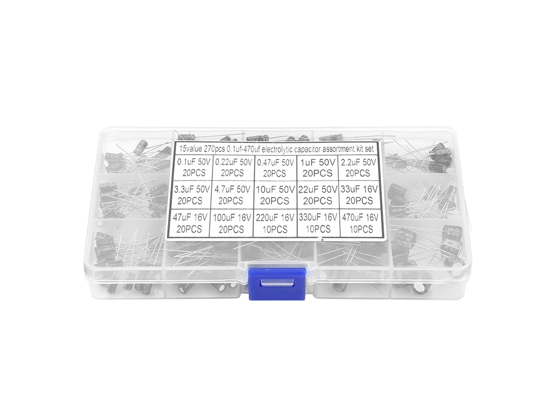 Kit De 270 Condensadores Electrolíticos Radiales, 15 Valores, De 0,1 Μf A 470 Μf Para Proyectos De Bricolaje Y Circuitos.