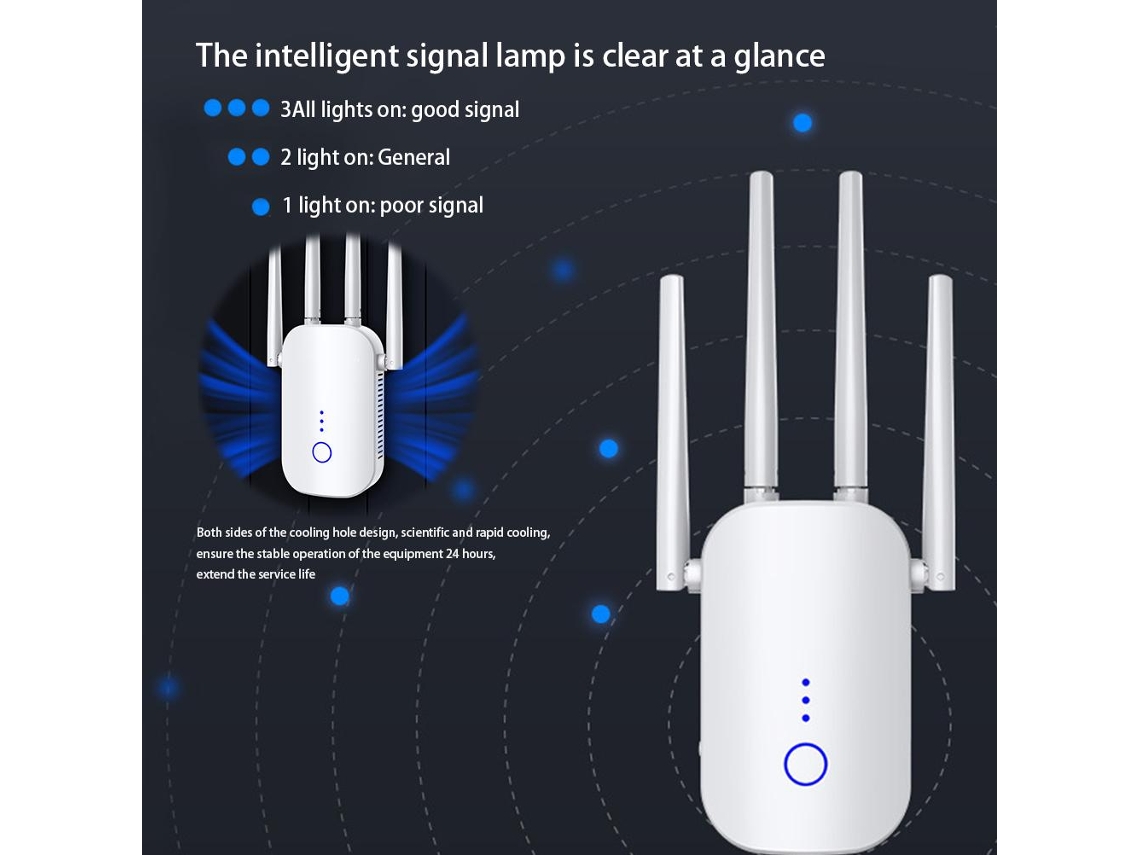 Amplificador de señal Wifi inalámbrico, extensor de rango Wifi de 1200 Mbps, repetidor Wifi de banda dual de 2,4 GHz/5 GHz, 100-240 V (blanco)
