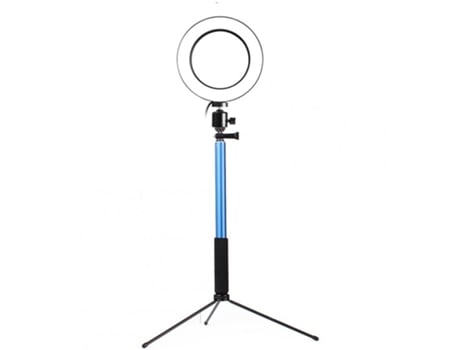 Anillo de luz LED 3 en 1 para fotografía, vídeo regulable para teléfono inteligente con trípode, palo Selfie y soporte para teléfono, azul, 26CM