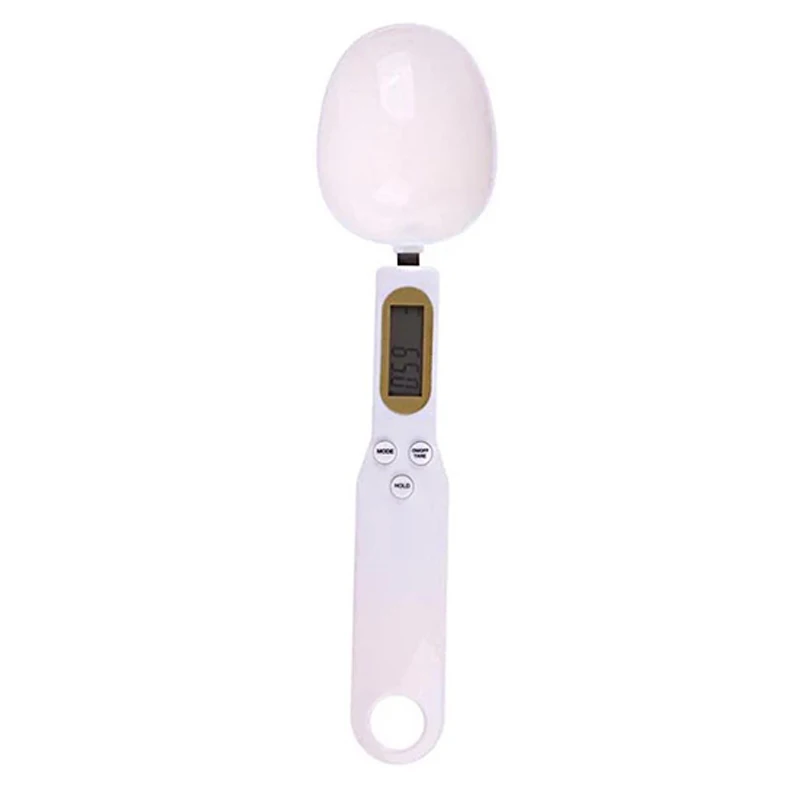 Balanza de cocina (blanca, 500 g) con vaso medidor digital LCD para harina y cuchara digital.