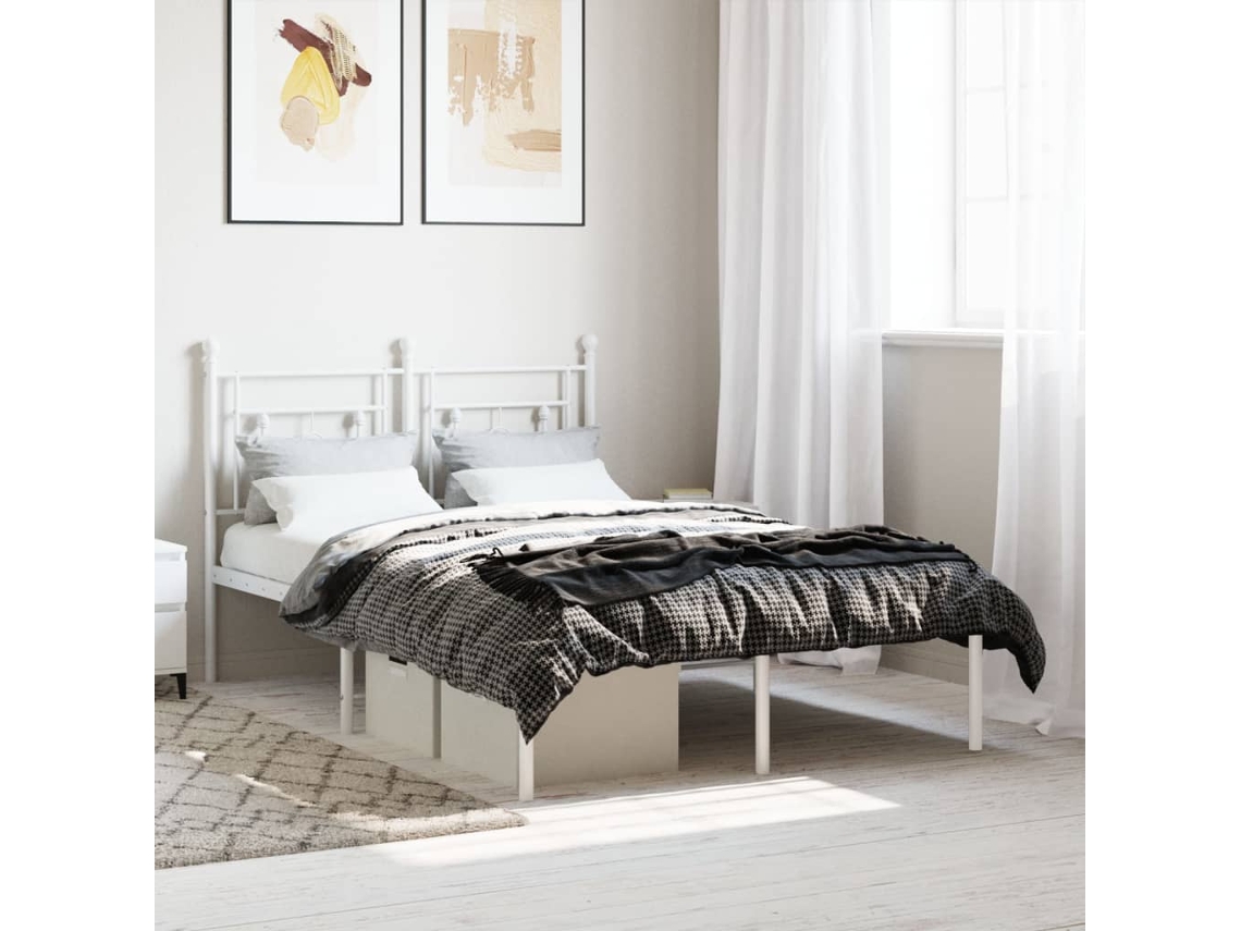 Estructura Cama Sin Colchón Con Cabecero Metal Blanco 120x200cm
