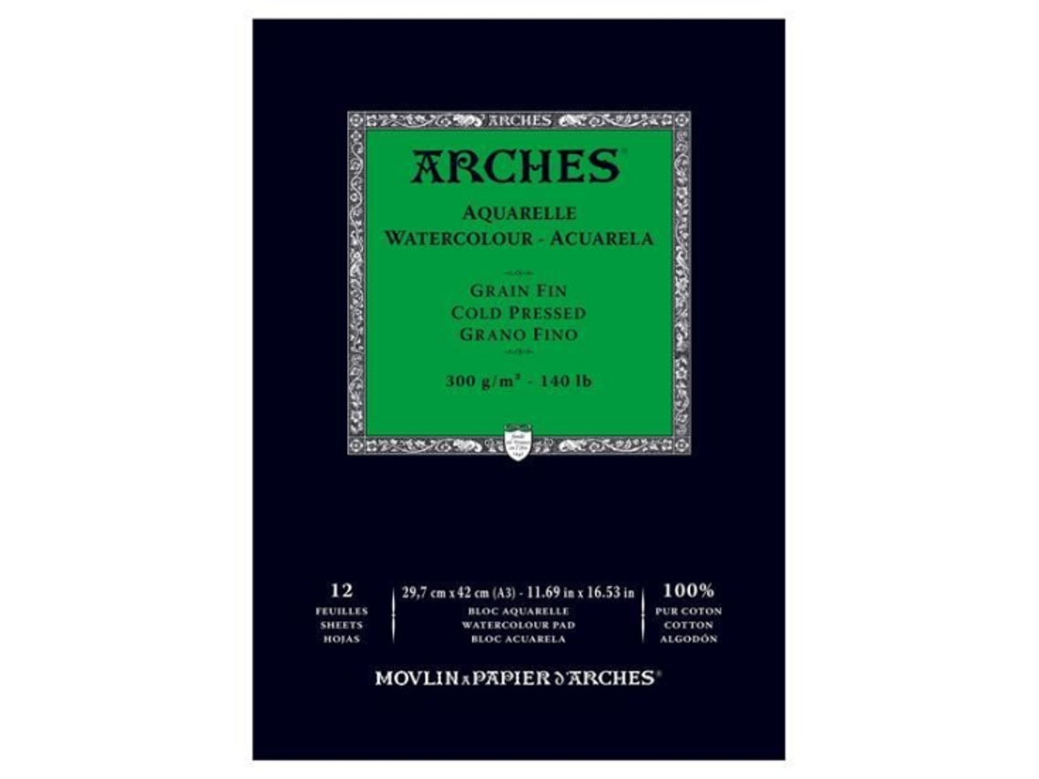 Bloc 12 Hojas Papel Acuarela Fino 300 Gr 100% 29,7X42 cm