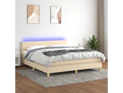 Cama Box Spring Con Colchón Y Led Tela Crema 180x200 Cm