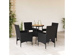 Juego de comedor de jardín de 5 piezas con cojines, mimbre de acacia negro, Dkd Home Decor